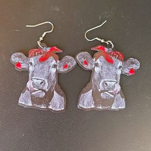 Black and White Cow Earrings Red Bow NWT Farm Animals Cow Girl Cow Lover Gift